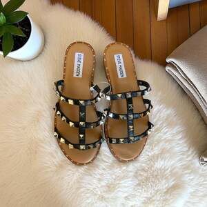 Steve Madden Averill Studded Black Slip On Sandals Flats